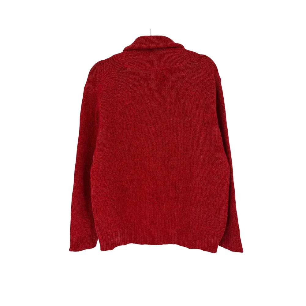 Vtg LL Bean Fairport Maine Mens Red Wool Shawl Collar Knit Sweater Made in USA M